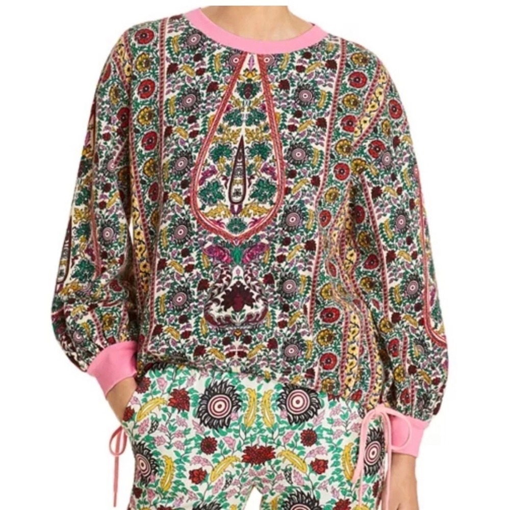 Alice and Olivia Amirah Floral‎ Printed Drawstring Hem Sweatshirt Boho Women's M